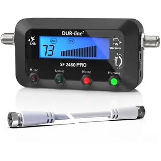 DUR-line SF 2460 Pro - Digital Satfinder - präzises Messgerät zum Ausrichten Ihrer Satelliten-Schüssel - Satelliten-Finder inkl. F-Kabel, Tonsignal