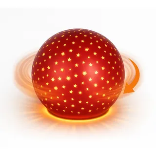 Formano LED Deko-Kugel Drehend Rot 15 cm Glaskugel Timer 6h/18h Weihnachten Deko - Mattes Farbglas mit Stern-Dekor - winterlichem Dekor - Herbst Winter Weihnachtsdeko für Tisch Regal Fensterbank