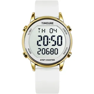 Schrittzähleruhr für Damen, Schrittzähler zum Gehen, Keine App/Telefon erforderlich, wasserdichter Fitness-Kalorientracker, Distanzverfolgung, Alarm, große Digitalanzeige, Uhr, TU-2509 (weiß)