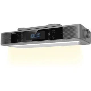 Regent Cucina Unterbau Küchenradio mit FM, Bluetooth, LED-Leiste, Farbdisplay, Küchentimer & 2 Wecker, perfektes Unterbauradio für die Küche, Farbe: Silber
