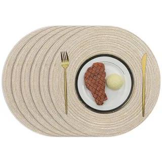 TUWENA Platzset 6er Set Boho Tischset Rund Geflochten, Platzdeckchen Abwaschbar, 38cm beige