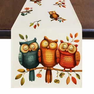 CAKAWIND Tischläufer mit bunten Eulen, 182,9 cm lang, Kommode, Esstischläufer, Bauernhaus für Frühling, Sommer, Herbst, Couchtier, Tischläufer für Dekorationen, Zuhause, Partys, Hochzeiten, Feiertage,