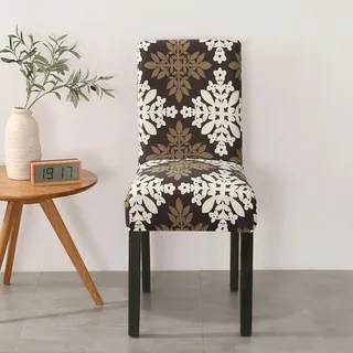 Stuhlhussen Beige Braune Blüten Stuhlhussen Schwingstühle Universal Stretch Hussen für Stühle Abnehmbarer Waschbarer Stuhlbezug Stühle Schutz Dekoration Stuhlhusse(2er Set)