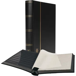 Leuchtturm1917 Briefmarken Einsteckbuch BASIC, 64 schwarze Seiten, Einband unwattiert in Schwarz, DIN A4