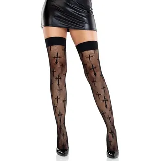 Leg Avenue Halterlose Strümpfe Halterlose Netzstrümpfe mit Kreuzmuster schwarz schwarz