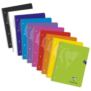 Clairefontaine 198753C - Collegeblock Mimesys mit PP-Einband und Spiralbindung DIN A4+ 22,5x29,5cm 120 Blatt, kariert (24 Blatt x 5 Farbränder), 4-fach gelocht, farbig sortiert, 1 Stück