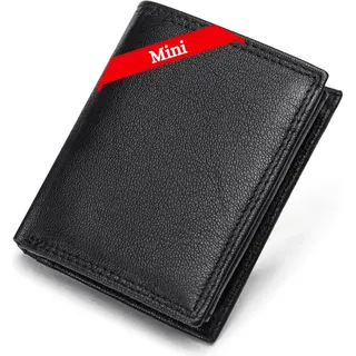 FOMAX Mini Herren Geldbörse aus echtem Leder mit RFID Schutz, 11 Kartenfächer, Klein & Kompakt, Hochformat, Schwarz