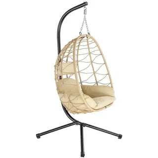 HinHocker Hängesessel mit Gestell, Creme, Hängeschaukel für Indoor und Outdoor Schaukelstuhl,