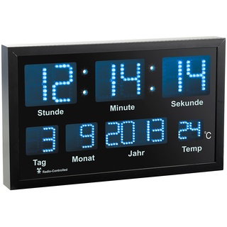 LED-Funk-Tisch- und Wanduhr mit Datum und Temperatur, 412 blaue LEDs