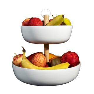 Tiali Obst Etagere 2 Etagen Bambus - Etagere Holz für extra viel Stauraum - Obstkorb Etagere weiß aus natürlichem Bambus für frisches Obst für die ganze Familie - Fruit basket - Obstschale modern