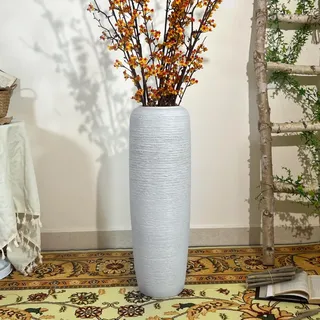 JIDOFUE weiß Boho Bodenvase aus Keramik, 60 cm, Rustikale Vintage Vase für Wohnzimmer Dekoration, Pampasgras oder Trockenblumen, Perfekt für Regale und Tische