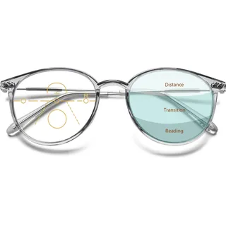 Lanomi Progressive Multifokale Lesebrille Blaulichtfilter Damen Herren Rund Gleitsichtbrille Lesehilfe Sehhilfe UV400 Schutz Brille mit Stärke Grau Gleitsichtbrille 2.0 - L