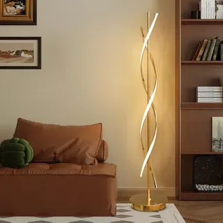 KOSHSH LED Stehlampe Dimmbar Modern Spirale mit Fernbedienung für Deko Schlafzimmer Kinderzimmer, 155cm, Gold