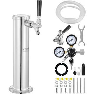 Vevor Kegerator-Bierturm-Kit, Einzelzapfhahn-Bierumrüstsatz, Edelstahl-Fass-Bierturm-Zapfanlage mit Doppelmessgerät W21.8-Regler und S-System-Fasskupplung für Partys zu Hause