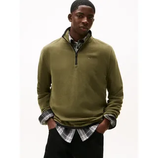 Tommy Hilfiger Fleecepullover TOMMY JEANS "TJM FLAG POLAR FLEECE", Herren, Gr. S, dunkelgrünery, Fleece, Obermaterial: 100% Polyester, regular fit, Bündchen, Sweatshirts Fleecepullover, normale Passform, Troyer