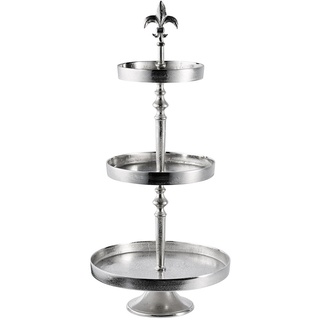 Etagere Lilie 3-Stöckig Dekoteller Schale Dekoration Deko - Servierplatte Groß aus Metall Aluminium - Silber Luxus - Tischdeko Hochzeit - Weihnachtsdeko für Wohnzimmer, Esszimmer oder Küche - 80 cm