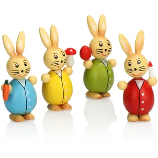 COM-FOUR 4X Deko-Osterhase aus Holz - 8cm - Aufsteller zum Frühling und zur Osterdekoration - Holz-Hase in bunten Farben - Holzfiguren für Ostern (4X Hase bunt)