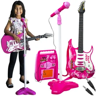 Kruzzel Spielzeuggitarre, Kinder-Mikrofon Set mit Verstärker 22407  Pink