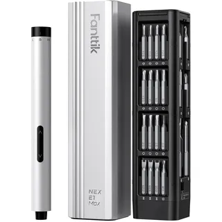 Fanttik E1 MAX Akkuschrauber,50 in 1 Magnetische Präzisions- Kit, 2 Gänge Drehmoment Elektro Schraubendreher, 5/32 Zoll Sechskant, Geeignet für Reparatur für iPhone,Laptop, Brillen- Silber