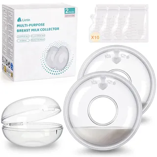 Lictin 2 Stück Milchauffangschalen Stillen, Auffangschale Muttermilch mit 10 Muttermilchbeutel, BPA-frei, einfach zu reinigen, Fassungsvermögen 30 ml
