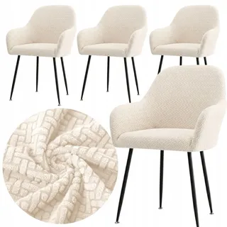 4er Set Stuhlhusse - für Schalenstuhl mit Armlehne - Creme - Elastischer Jacquard Überzug - Creme