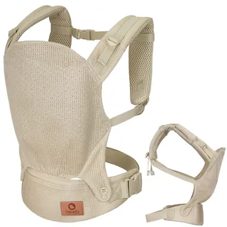 lionelo Margareet Air Ergonomische Babytrage für Babys von 4 Monaten bis 20 kg, 3 Tragepositionen, atmungsaktives Material, abnehmbare Kapuze, doppelte Sicherheit