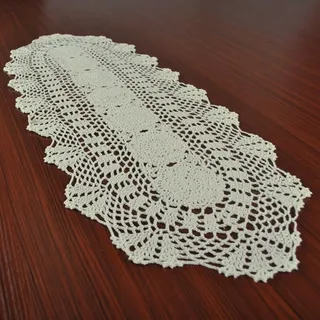 Dekorativer ovaler Tischläufer, handgefertigt, Vintage-Stil, Häkelspitze, Baumwolle, 30 x 80 cm, Beige