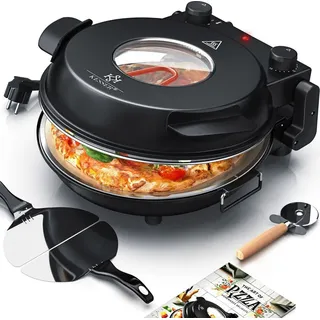 Kesser KESSER® Pizza-Ofen elektrisch bis 400 Grad | Elektrischer Pizzabäcker 1200W mit feuerfester Steinplatte & Timer Durchmesser 32cm | 5 Heizstufen & | inkl. Pizzaschneider & Rezeptbuch