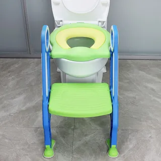 YRHome toilettensitz kinder toilettentrainer mit verstellbarer Treppe Klappbarer Toilettensitz Mit einem PU Kissen geeignet für Toiletten mit 38-42 cm für Kinder von 1-7 Jahren Grün Blau...