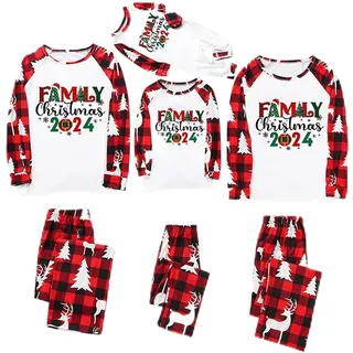 Weihnachts Pyjama Damen Weihnachten Schlafanzug Familien Pyjama Set Lang Langarmshirt+Hosen Neujahr Zweiteiliger für Vater, Mutter, Kinder und Baby Einteiliger Weihnachtspyjama Matching Pyjamas - 3-6 Monate