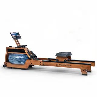 Sportstech Rudergerät WRX500, Smart LED Knob-Display Transportrollen braun