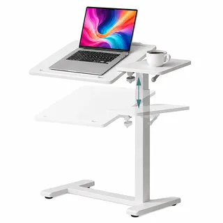Relaxdays Stehpult, 67,5–102 cm höhenverstellbar, neigbar, unsichtbare Rollen, Home-Office, Laptoptisch, C-Form weiß
