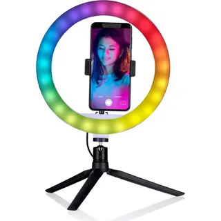 Grundig LED Ringlicht mit Stativ - 150 LEDs, Handystativhalter, USB, Verstellbar, Farb- und Helligkeitsmodi