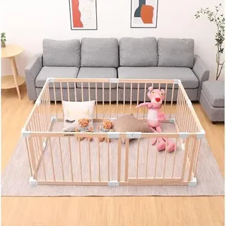 Laufstall - modular-aus massivem Kiefernholz – Laufstall für Kinder, unlackiert, mit Tür – Top Qualität & einfache Montage/Demontage in 10 Minuten – 120 x 160/140 x 140 cm – Laufgitter aus Holz