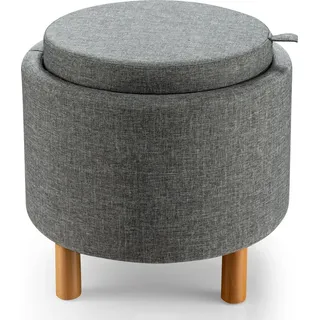 Costway Sitzhocker Stauraum Runder Abnehmbarer Deckel Grau