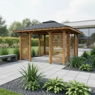 Pavillon Sara-2 357x357cm Bausatz Fichte kdi grün mit Holzdach