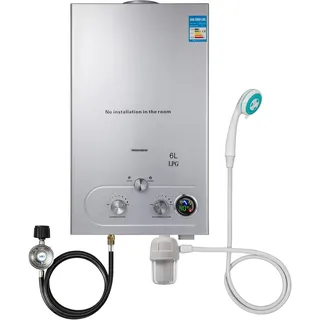 Gas-Durchlauferhitzer, 6LPM, 12 kW, ohne Wassertank, tragbar, sofortiger Propan-Durchlauferhitzer mit digitaler Anzeige, Multi-Schutz für Reisen mit Camping, Wohnmobil, Reise (6 l)