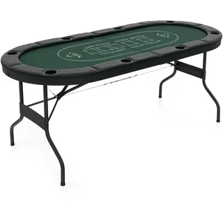 Fantask Pokertisch klappbar für 8 Spieler, Spieltisch mit Getränkehaltern und gepolsterter Armauflage, Casino Pokertisch für Blackjack, Texas (Grün)
