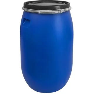 plasteo 120 Liter Weithalsfass mit Deckel und Spannring