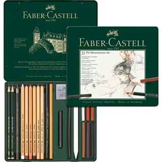Faber-Castell 112976 - Pitt Monochrome Set im Metalletui, medium, 21-teilig