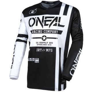 O'Neal | Motocross-Jersey Langarm | MX Enduro | Gepolsterter Ellbogenschutz, V-Ausschnitt, atmungsaktiv | Element Warhawk V.24 | Erwachsene | Schwarz Weiß | Größe S