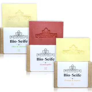 NATURAVELLA Premium 3 x BIO SEIFE Set I All-In-One Duschseife, Handseife, Körperseife & Haarseife [Premium Qualität], ideal als Geschenk I Naturseife Vegan I Kernseife Natur 3x100g Seifenstück