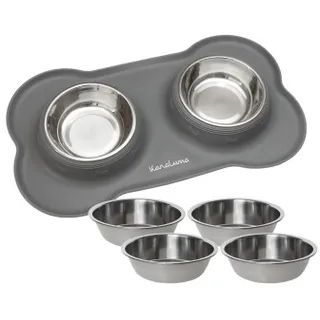 KaraLuna Doppelnapf Napfunterlage mit 4x Napf grau M