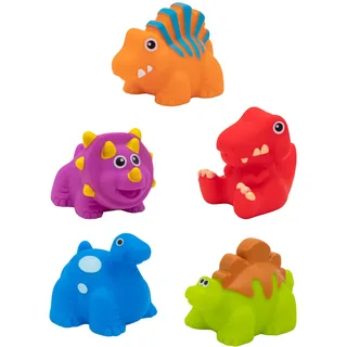 IDENA 40617 - Badespielzeug-Set für Kinder, 5-teiliges Wasserspielzeug mit Spritztier Dinosauriern in strahlenden Farben