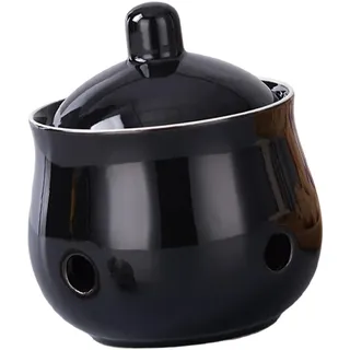 LeeQinersw Knoblauchtopf Und Vorratsbehälter Zur Knoblauchaufbewahrung Keramikdose Zwiebeltopf für Lichtgeschützte Lagerung Und Frische für Und, Schwarz