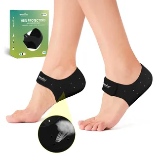 Welnove Fersenschutz für Plantarfasziitis, Gel-Fersenschalen für Damen Herren, Sporn, Schmerzlinderung, Ferseneinlagen, für Achillessehnenentzündung, trockene (Schwarz, Size S)