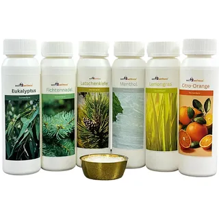 well2wellness® Saunaaufguss Set 'Probierset/Starter Set' 6 x 125 ml + gratis 10g Mentholkristalle