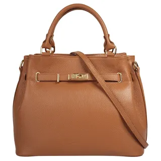 Samantha look Henkeltasche, echt Leder, Made in Italy, geräumige Henkeltasche mit Smartphonefach braun