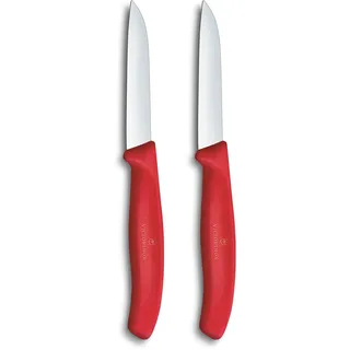 Victorinox Swiss Classic Gemüse- und Schälmesser Set, 2-teilig, Gerade und Wellenschliff, Extra Scharf, 8 cm, Rot