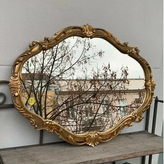 Generisch Dekorativer Wandspiegel Gold ovaler Spiegel antik klassischen Badezimmerspiegel Barock-Stil 50x39 Prunk Spiegel